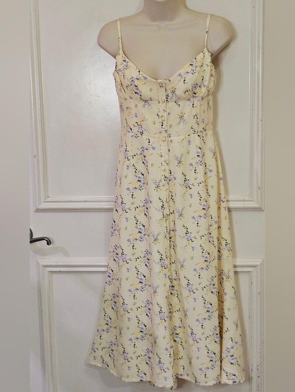 House Of CB Annabella Yellow Multi Floral Button Front Midi Dress,Medium,NWT